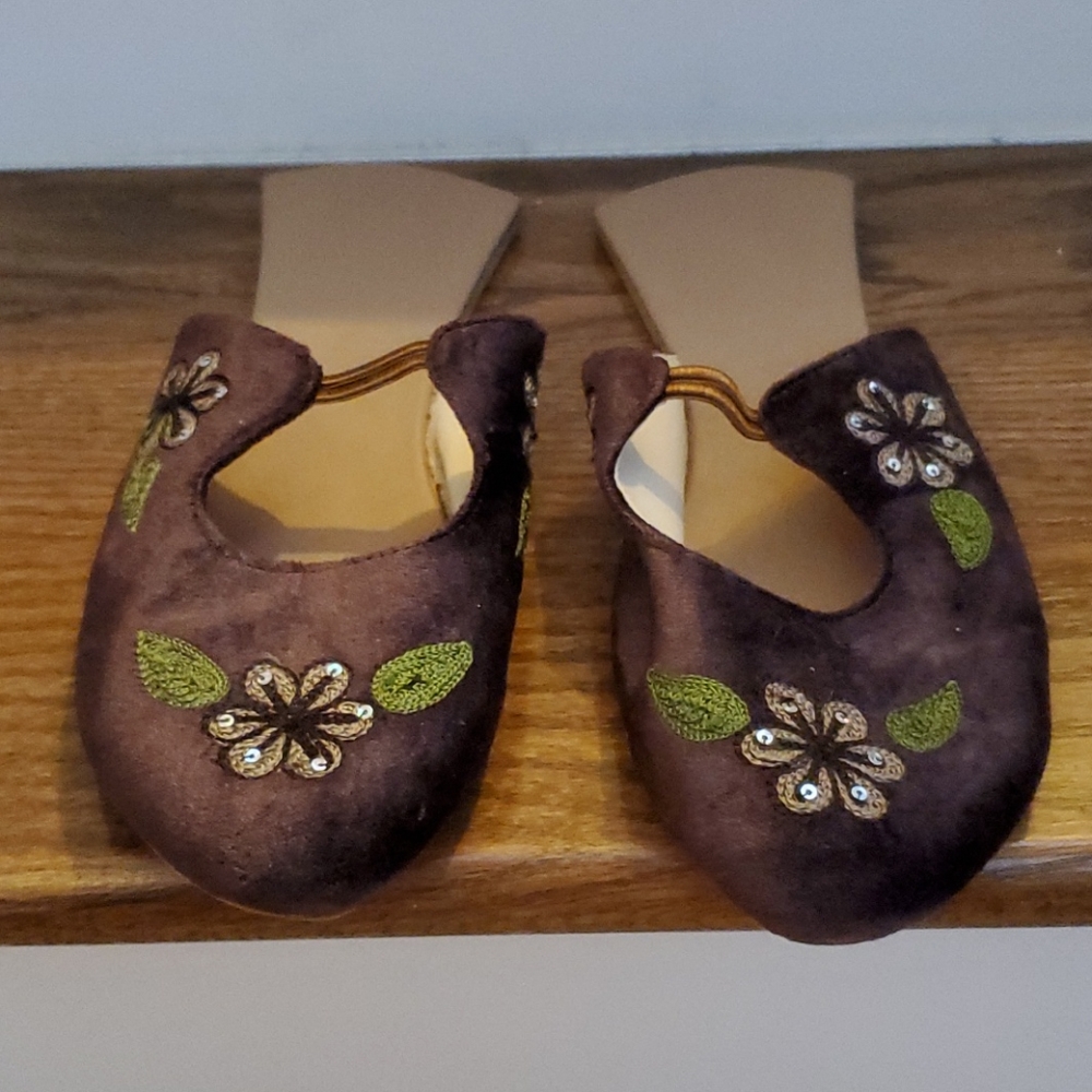 April Cornell velvet slides with embellishment
